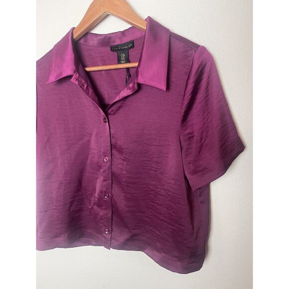 NWT House of Harlow Women’s Sz Medium Pink Button Front Satin Boxy Shirt - Picture 3 of 9